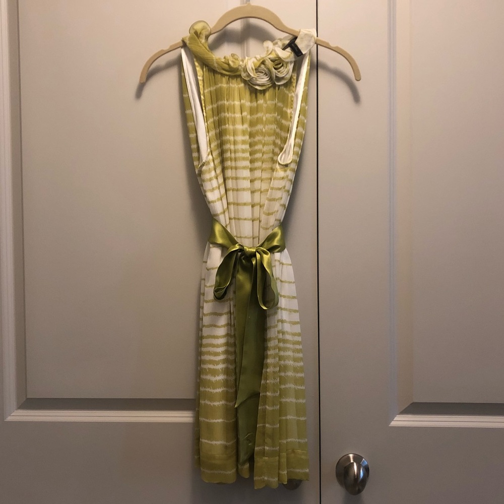 BCBG LIME GREEN STRIPED SUMMER SILK DRESS XXS